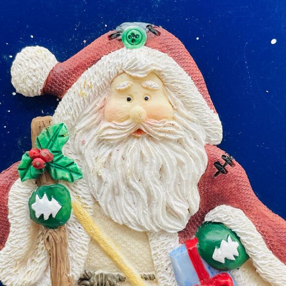 Merry Christmas Wooden Sled Sculpted Resin Santa Claus Hand Panted Sleigh - Picture 2 of 7